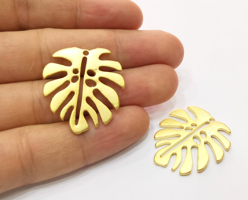 2 Monstera Leaf Charms Gold Plated Charms (32x29mm)  G18428