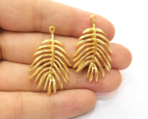 2 Monstera Leaf Charms Gold Plated Charms (40x24mm)  G18429