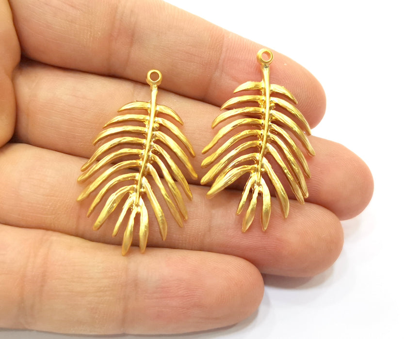 2 Monstera Leaf Charms Gold Plated Charms (40x24mm)  G18429