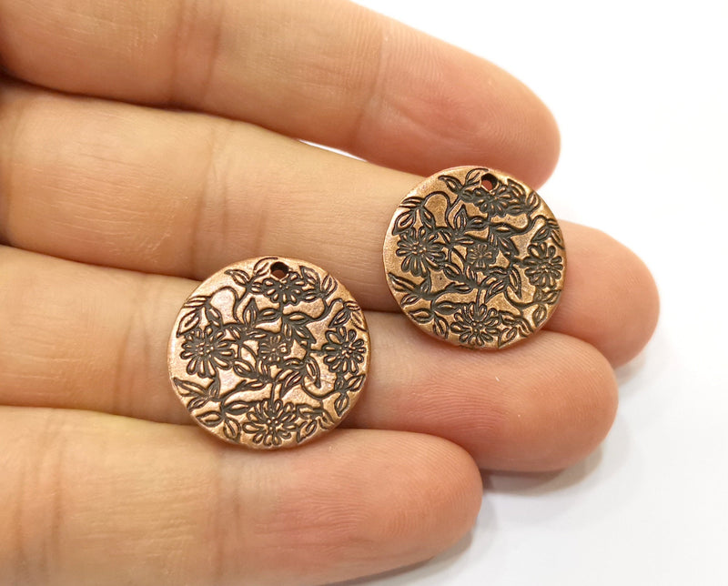 4 Flower Charms Antique Copper Plated Charms (21mm)  G18441