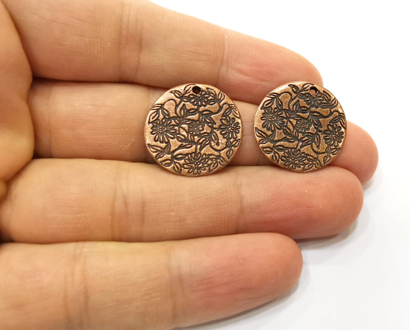 4 Flower Charms Antique Copper Plated Charms (21mm)  G18441