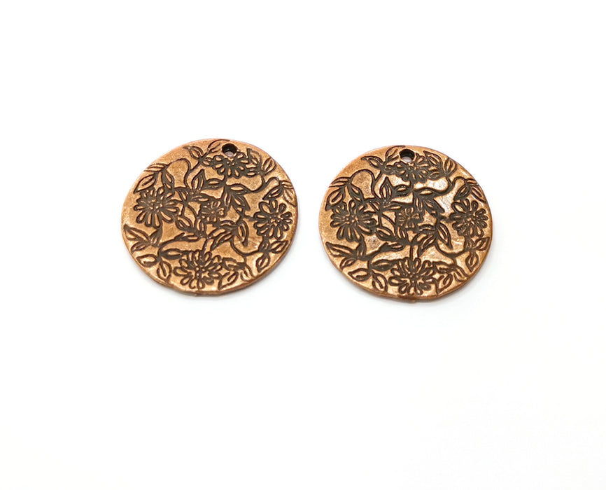 4 Flower Charms Antique Copper Plated Charms (21mm)  G18441