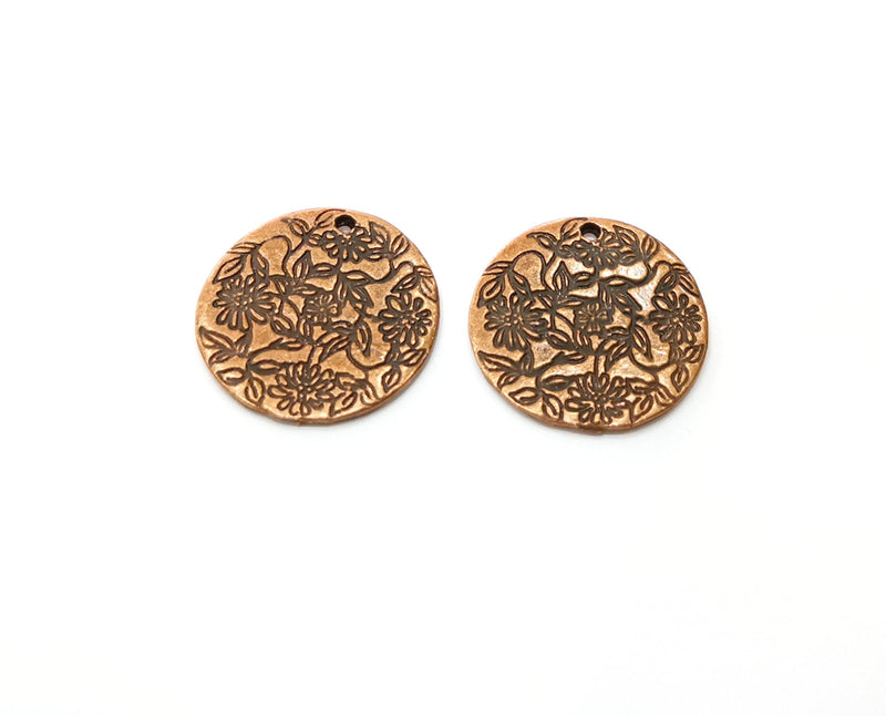4 Flower Charms Antique Copper Plated Charms (21mm)  G18441