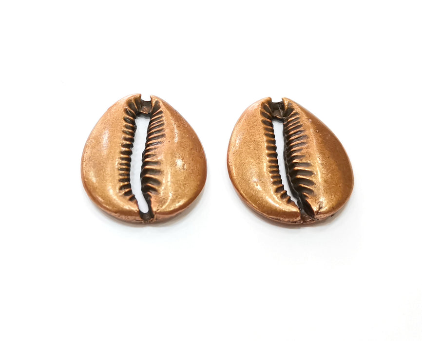 2 Large Cowrie Shell Copper Charms Antique Copper Plated Charms  (29x24mm)  G18453