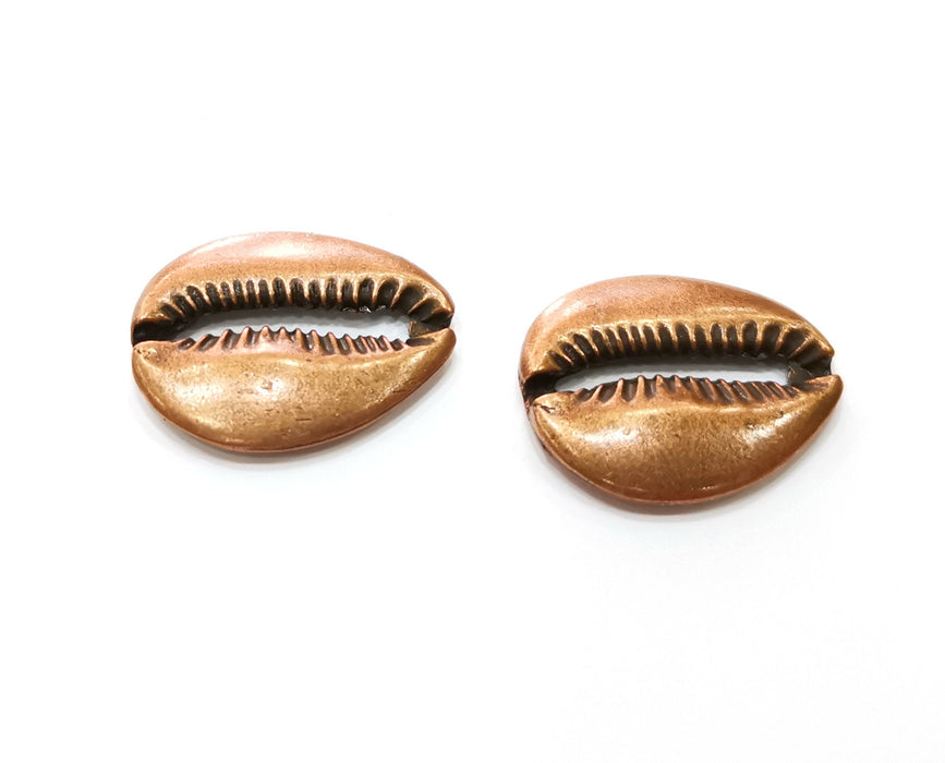 2 Large Cowrie Shell Copper Charms Antique Copper Plated Charms  (29x24mm)  G18453