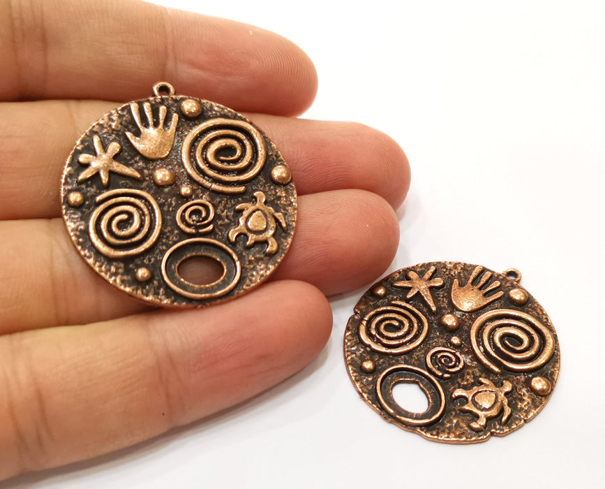2 Copper Charms Antique Copper Plated Charms (35mm)  G18456