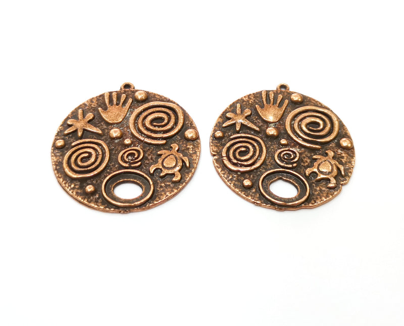 2 Copper Charms Antique Copper Plated Charms (35mm)  G18456