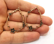 2 Flowers Charms Antique Copper Plated Charms (45x31mm)  G18458