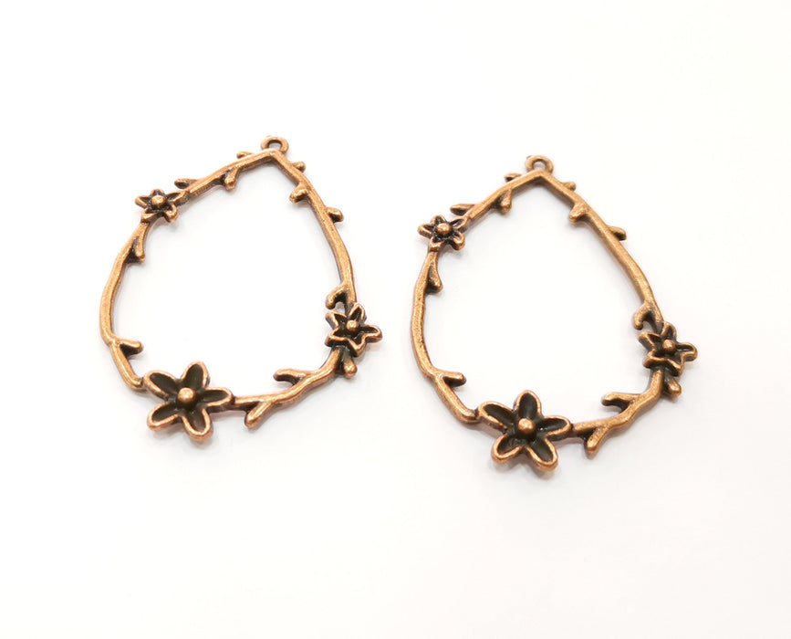 2 Flowers Charms Antique Copper Plated Charms (45x31mm)  G18458