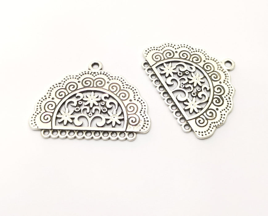 2 Silver Flower Charms Antique Silver Plated Charms (38x29mm)  G17952