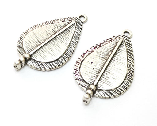 2 Silver Drop Charms Antique Silver Plated Charms (38x22mm)  G17955