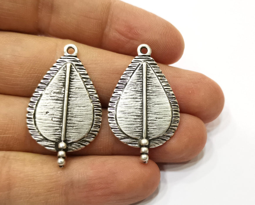 2 Silver Drop Charms Antique Silver Plated Charms (38x22mm)  G17955