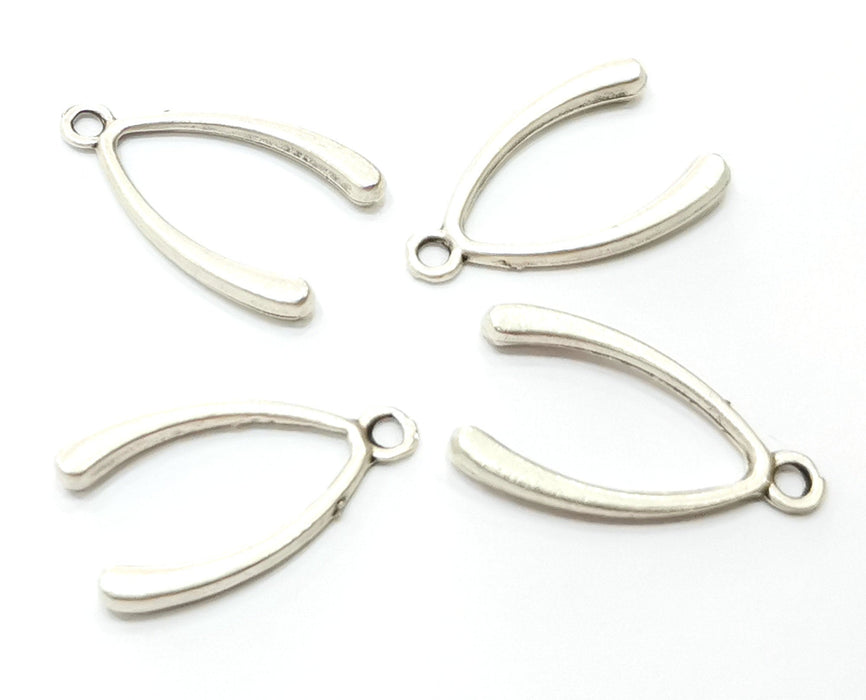 10 Silver Wishbone Charms Antique Silver Plated Charms (24x14mm)  G17956