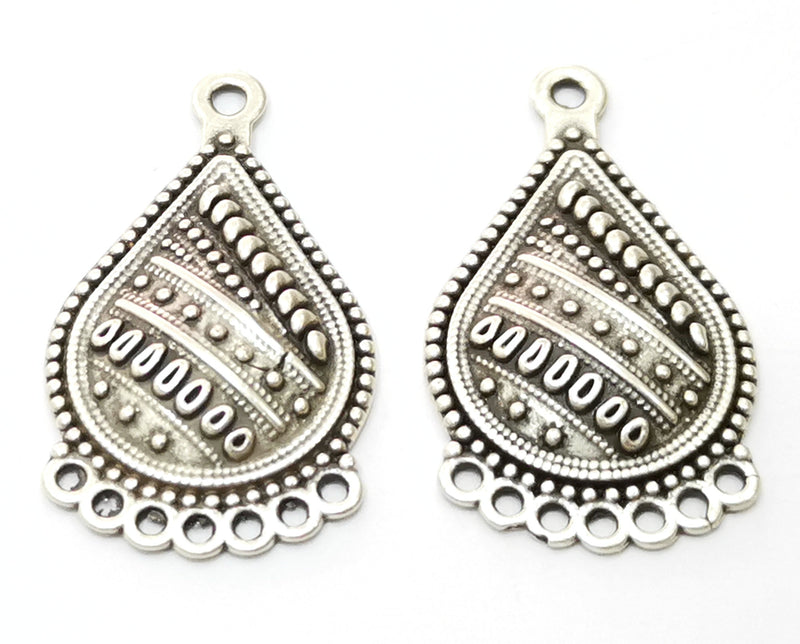 2 Silver Drop Charms Antique Silver Plated Charms (36.5x21mm)  G17959