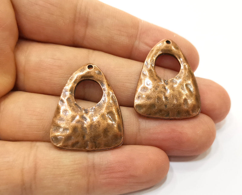 2 Copper Hammered Charms Antique Copper Plated Charms (30x24mm)  G18468