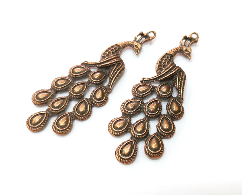 2 Peacock Charms Antique Copper Plated Charms (79x27mm)  G18474