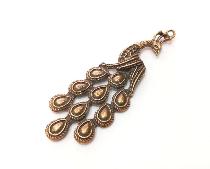 2 Peacock Charms Antique Copper Plated Charms (79x27mm)  G18474