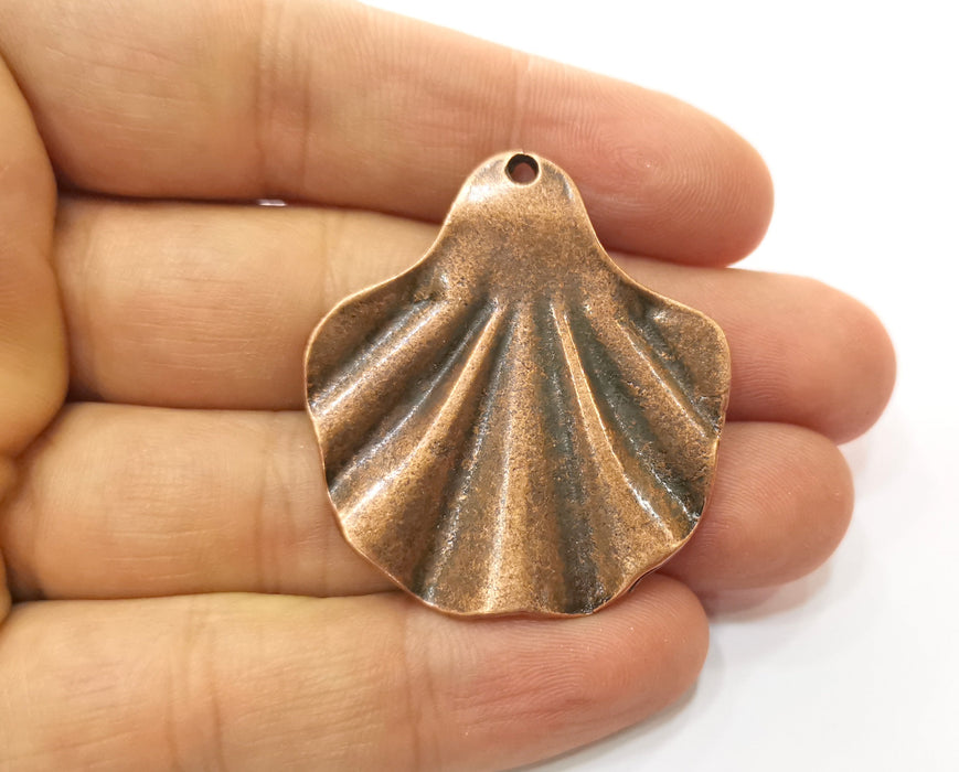 2 Copper Sea Shell Charms Antique Copper Plated Charms (42x38mm) G18490