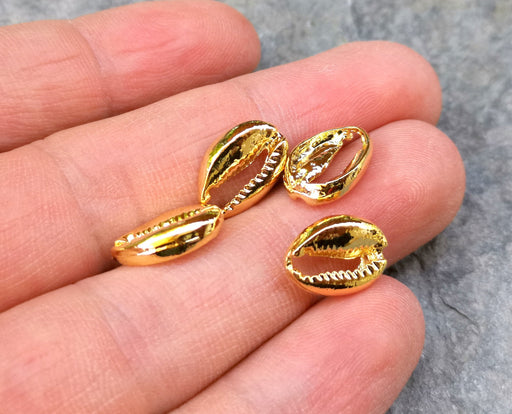 5 Cowrie Shell Charms Shiny Gold Plated Shell Charms (14x10mm)  G17976
