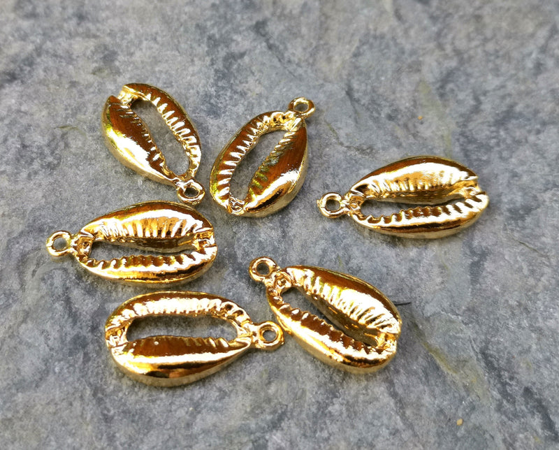 4 Cowrie Shell Charms Shiny Gold Plated Shell Charms (23x13mm)  G17972