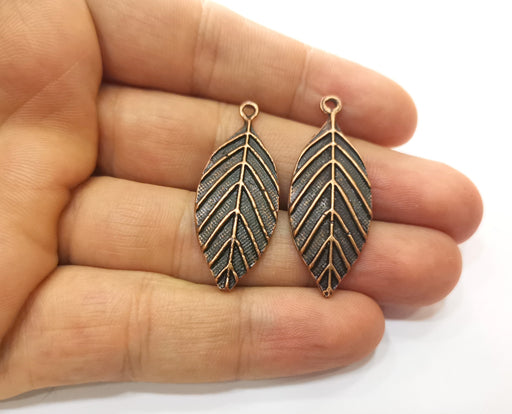 2 Copper Leaf Charms Antique Copper Plated Charms (41x16mm) G18495