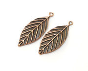 2 Copper Leaf Charms Antique Copper Plated Charms (41x16mm) G18495