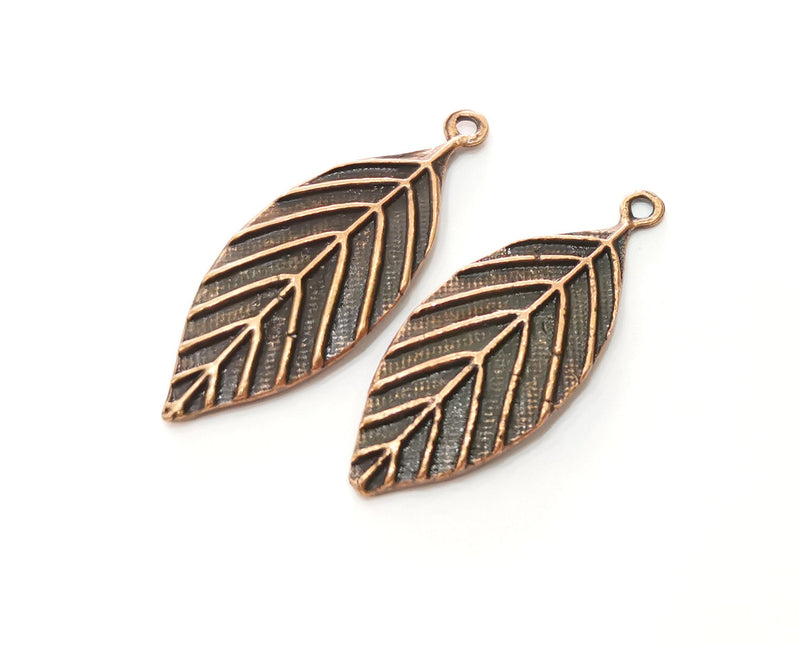 2 Copper Leaf Charms Antique Copper Plated Charms (41x16mm) G18495