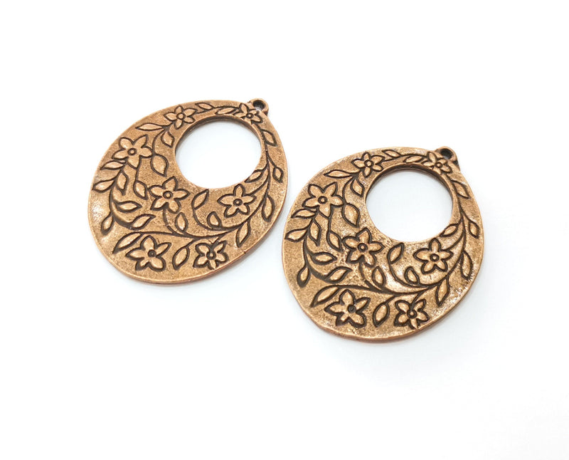 2 Flower Charms Antique Copper Plated Charms (36x28mm)  G18498