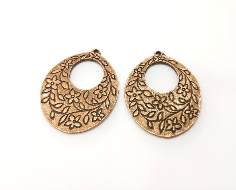 2 Flower Charms Antique Copper Plated Charms (36x28mm)  G18498