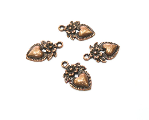 10 Copper Heart Flower Charms Antique Copper Plated Charms (18x11mm) G18503