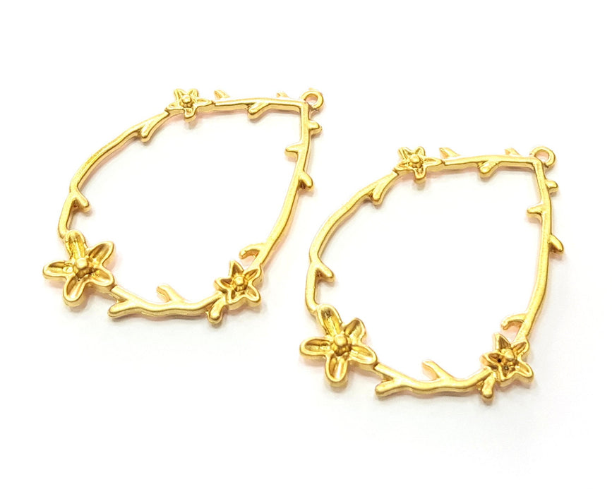 2 Flowers Charms Gold Plated Charms  (45x31mm)  G17984