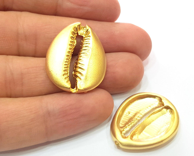 2 Large Cowrie Shell Gold Charms Gold Plated Charms  (29x24mm)  G17986