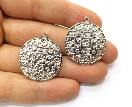 2 Shiny Silver Charms Shiny Silver Plated Charms (28mm) G17996