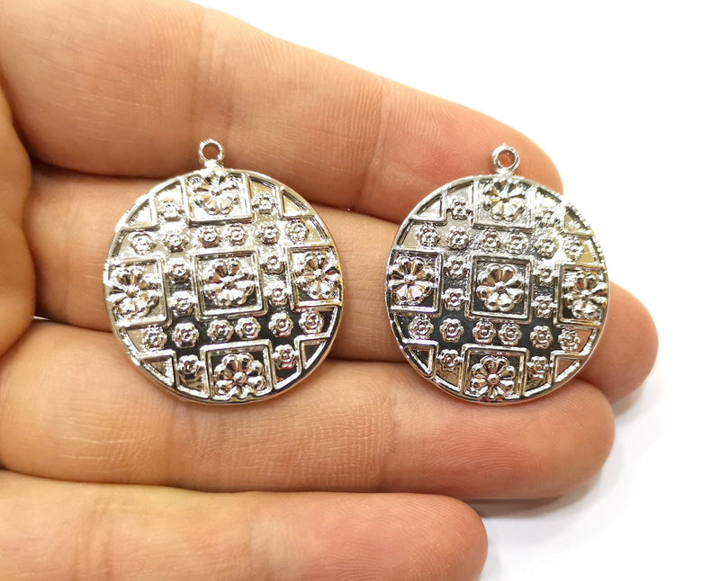 2 Shiny Silver Charms Shiny Silver Plated Charms (28mm) G17996