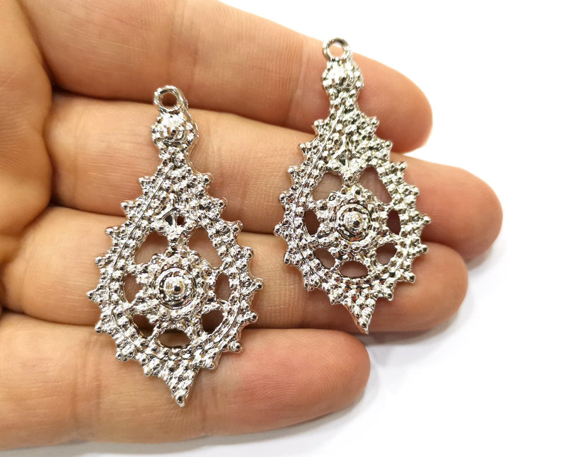 2 Shiny Silver Charms Shiny Silver Plated Charms (50x27mm) G17997