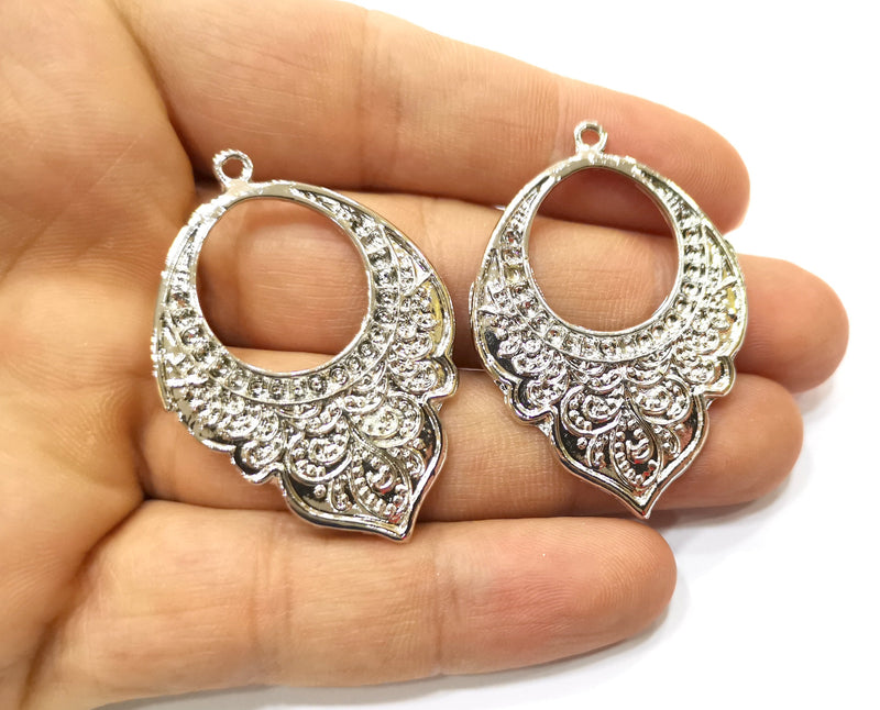 2 Shiny Silver Charms Shiny Silver Plated Charms (48x33mm) G18001