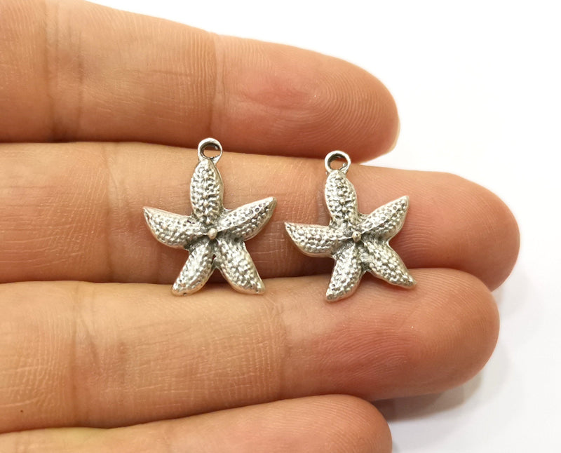 10 Starfish Charms Antique Silver Plated Charms (20x17mm)  G18009