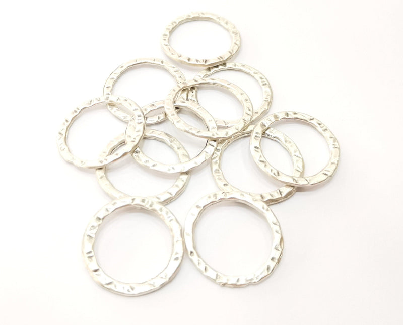 10 Hammered Circle Findings Antique Silver Plated Circle (20 mm)  G18011