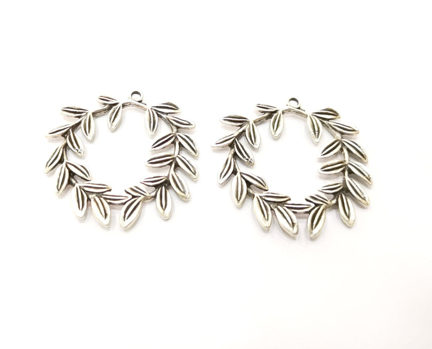 2 Leaf Charms Antique Silver Plated Charms (38mm)  G18014