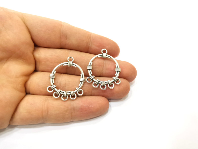 4 Silver Charms Connector Antique Silver Plated Charms (33x26mm)  G18021
