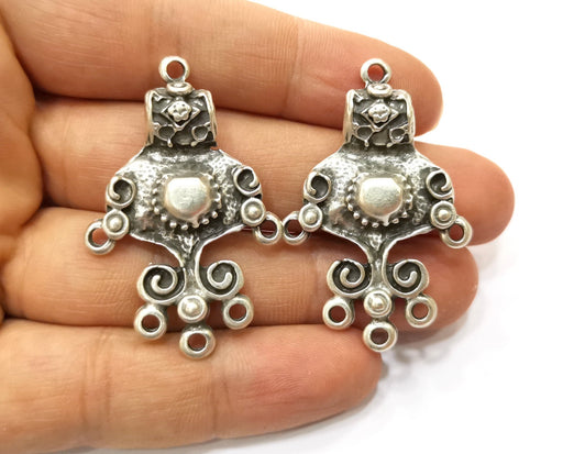 2 Silver Charms Connector Antique Silver Plated Charms (47x31mm)  G18027