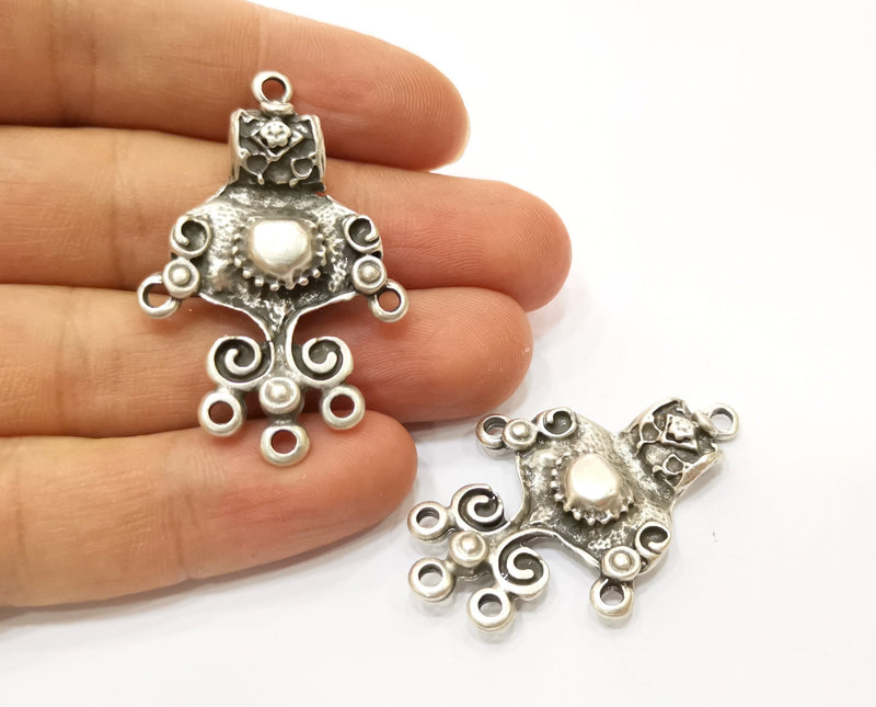 2 Silver Charms Connector Antique Silver Plated Charms (47x31mm)  G18027