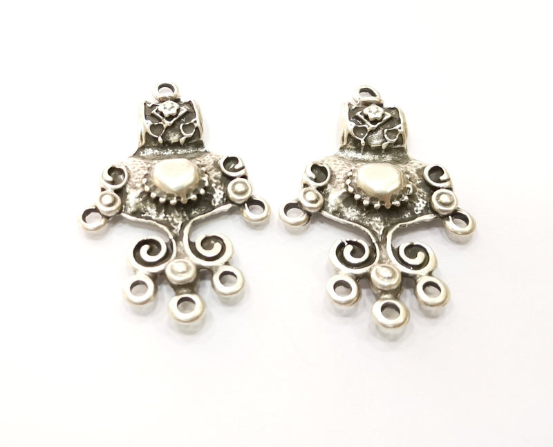 2 Silver Charms Connector Antique Silver Plated Charms (47x31mm)  G18027