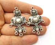 2 Silver Charms Connector Antique Silver Plated Charms (47x31mm)  G18027