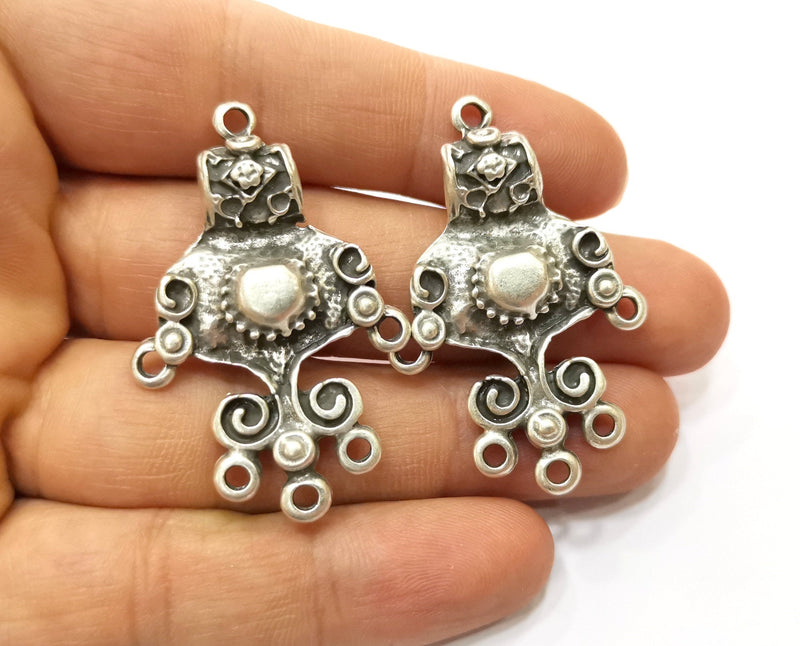 2 Silver Charms Connector Antique Silver Plated Charms (47x31mm)  G18027