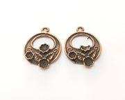2 Copper Flower and Leaf Charms Antique Copper Plated Charms (35x27mm)  G18516