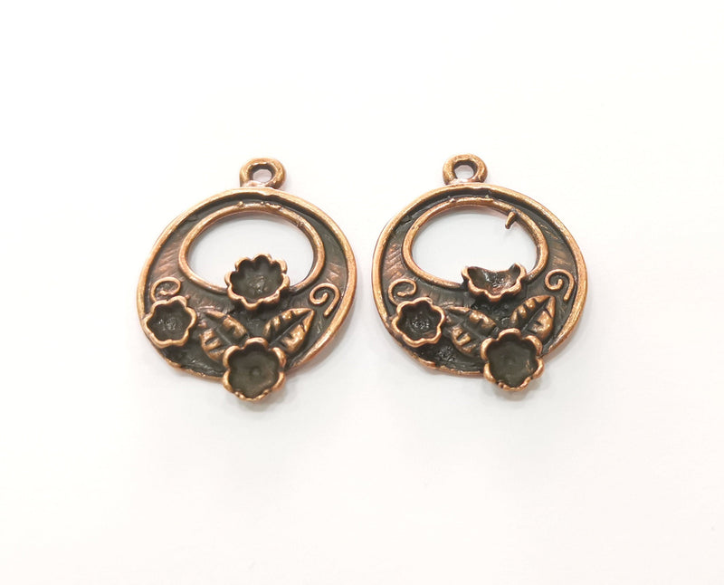 2 Copper Flower and Leaf Charms Antique Copper Plated Charms (35x27mm)  G18516