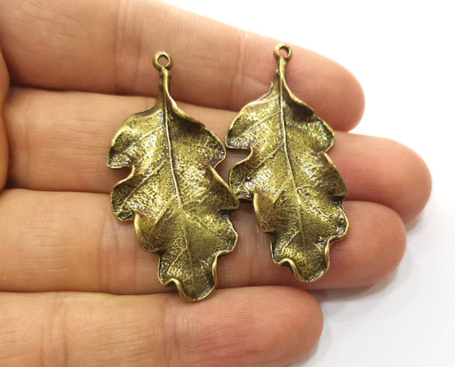 2 Antique Bronze Leaf Charms Antique Bronze Plated Charms (46x22mm) G18527