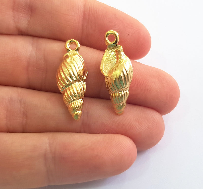 2 Oyster Charms Shell Charm Mussel Charms Sea Ocean Gold Pendant Gold Plated Shell Pendant (27x9mm)  G18029