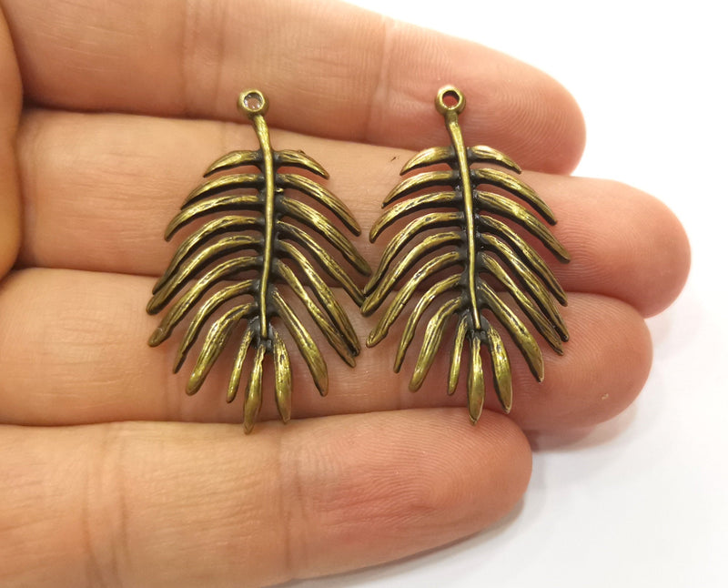 2 Monstera Leaf Charms Antique Bronze Plated Charms (40x24mm)  G18536